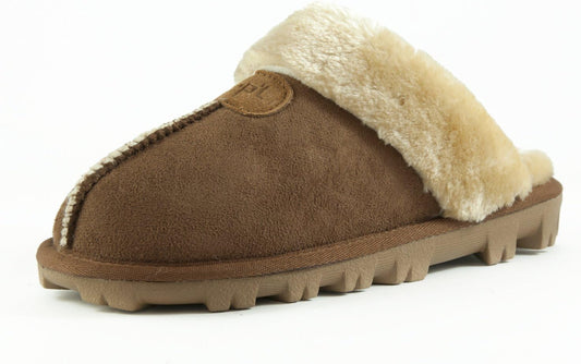 Womens Slip on Faux Fur Warm Winter Mules Fluffy Suede Comfy Slippers