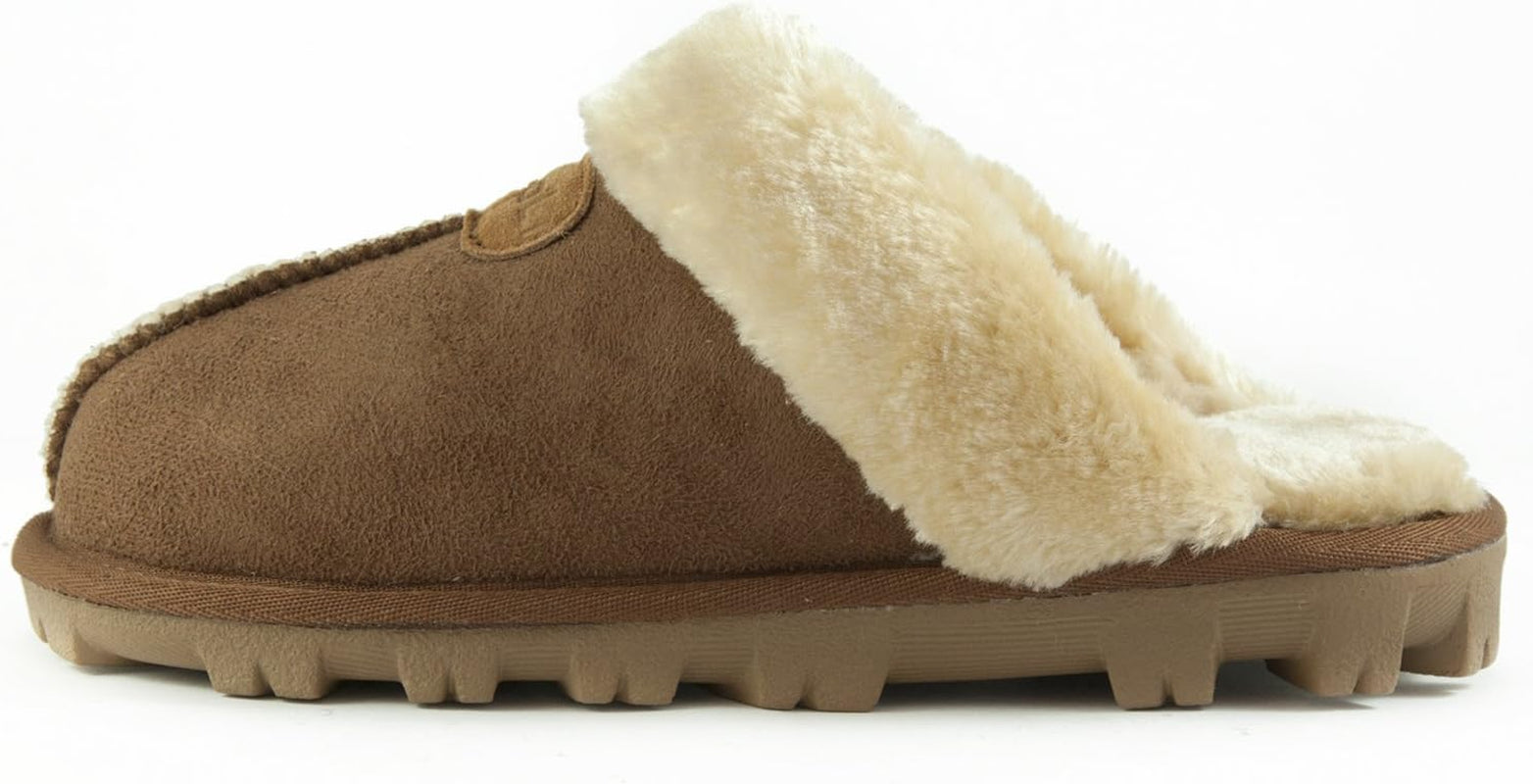 Womens Slip on Faux Fur Warm Winter Mules Fluffy Suede Comfy Slippers