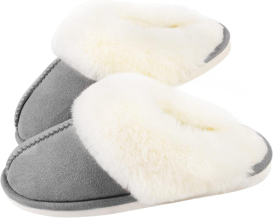 Women'S Slippers Fuzzy Warm Comfy Faux Fur Slip-On Fluffy Bedroom House Shoes Memory Foam Suede Cozy Plush Breathable Anti-Slip Indoor & Outdoor Winter