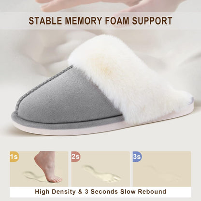 Women'S Slippers Fuzzy Warm Comfy Faux Fur Slip-On Fluffy Bedroom House Shoes Memory Foam Suede Cozy Plush Breathable Anti-Slip Indoor & Outdoor Winter