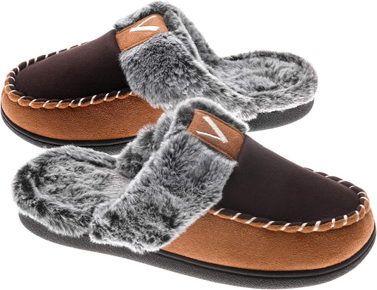 Women'S Memory Foam Slippers Moccasin Slip-On Scuff House Shoes Fuzzy Faux Fur Lining Indoor Outdoor for All Seasons