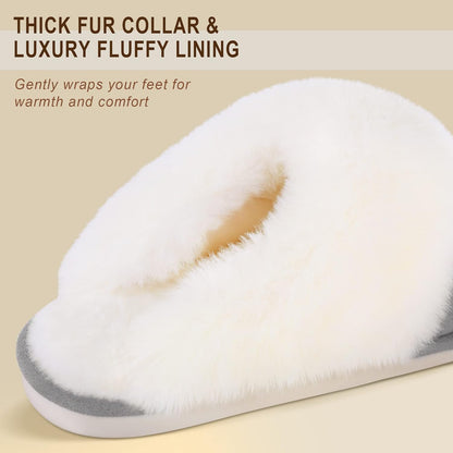 Women'S Slippers Fuzzy Warm Comfy Faux Fur Slip-On Fluffy Bedroom House Shoes Memory Foam Suede Cozy Plush Breathable Anti-Slip Indoor & Outdoor Winter