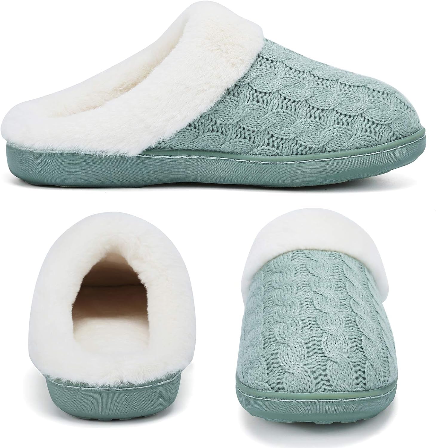 Women'S Memory Foam Slippers Knitted Fur Collar House Shoes Anti-Skid Sole for Indoor & Outdoor