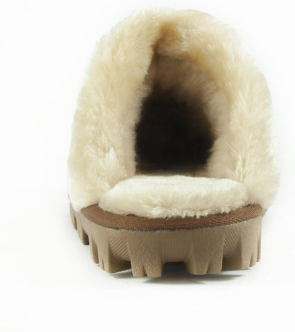 Womens Slip on Faux Fur Warm Winter Mules Fluffy Suede Comfy Slippers