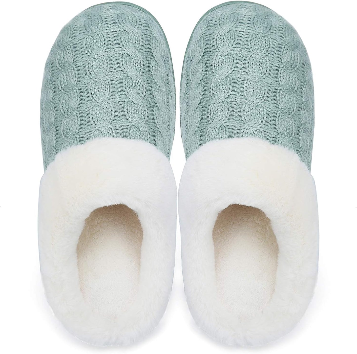 Women'S Memory Foam Slippers Knitted Fur Collar House Shoes Anti-Skid Sole for Indoor & Outdoor