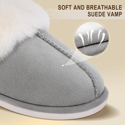 Women'S Slippers Fuzzy Warm Comfy Faux Fur Slip-On Fluffy Bedroom House Shoes Memory Foam Suede Cozy Plush Breathable Anti-Slip Indoor & Outdoor Winter